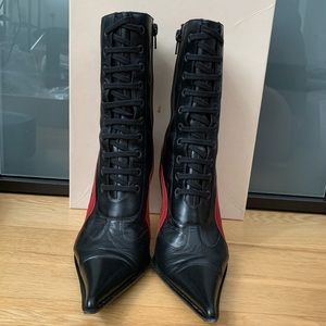 Maria Pino mid-calf stiletto boot  Sz37.5 BLK/RED